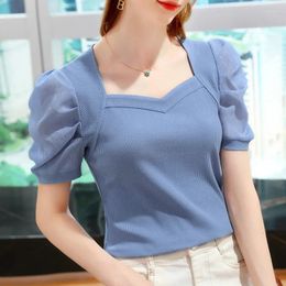 Women's T Shirts Modal T-shirt 2024 Summer Short Sleeve French Court Style Bubble Top D305