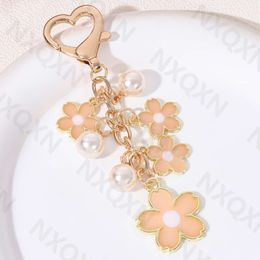Pretty Flower Preal Enamel Keychain Plant Classic Key Ring For Women Girl Friendship Gift Bag Decoration Handmade DIY Jewellery