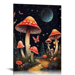 Vintage Mushroom Sign, Mushroom Sign Mushroom Wall Decor for Home Bedroom Bar Restaurant Cafe Club Poster Gift