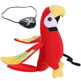Plush Standing Shoulder Pirate Parrot Halloween Party Pirate Role-Playing Props (Hanging Shoulder Parrot + Eye Patch C)