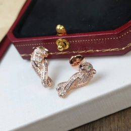 Back ADITA Women's Panthere Series Earrings, Designer Diamond Emerald Leopard Eyes, Sterling Silver 18K Gold Plated Chandeliers