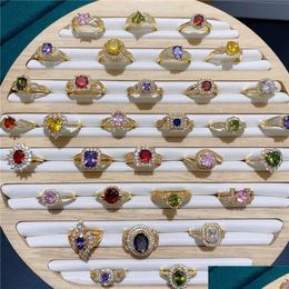 Wedding Rings New Fashion Versatile Coloured Zircon Plated With True To Protect Colour Light Luxury Colorf Treasure Gold Micro Set Ring Dhxs7