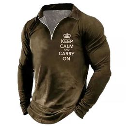 Men's T-Shirts Mens T-shirt collar polo letter plain weave revolving door 3D printed pattern Crown Street long sleeved zipper luxury mens clothing springL2405