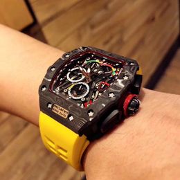 Men's automatic mechanical watch Japan West Iron City movement natural rubber strap size 45x50mm carbon Fibre multi-functional mov 299n
