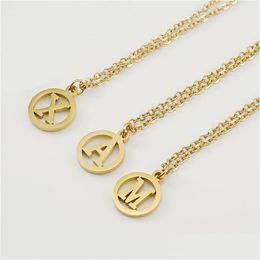 Pendant Necklaces Stainless Steel 26 Initial Capital Letters A To Z Alphabet Charm Hollow Cut Round Gold Sier Diy Name For Bracelet Dhc31