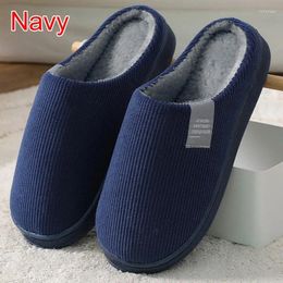 Slippers Classic Men Winter Warm Cotton For Home Wear-Resistant Stripe Non-slip Indoor Slides Couple Women Shoes