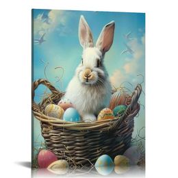 Easter Wall Art Cute Bunny Poster Rabbit Easter Egg Gnome Painting Jesus Canvas Prints Picture for Living Room Decor