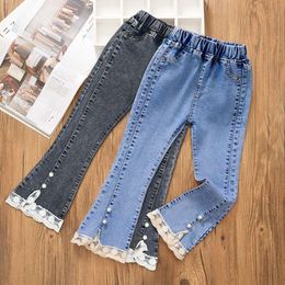 Jeans Spring and Autumn Novo casual de 3 a 12 anos de idade de crianças de renda solta de renda de pérolas de jeans L2405