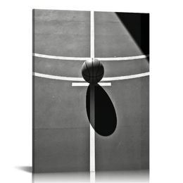 Black and White Canvas Wall Art Basketball Picture Painting for Wall Sport Themed Artwork for Bedroom Stretched and Framed
