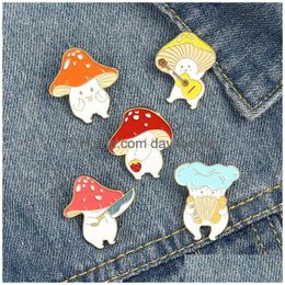 Pins, Brooches Cute Mushroom Brooch Animal Zinc Alloy Badges For Kids Backpack Hard Enamel Pins Buckle Collection Jewelry Gift Drop D Dh1Li