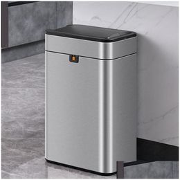 Waste Bins Stainless Steel Large Capacity Smart Sensor Trash Can For Kitchen Matic Garbage Dustbin Bedroom Toilet Drop Delivery Dhhfs