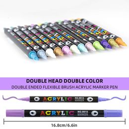 72 Colours Double Nib Acrylic Paint Pens Art Markers Brush Pen Dual Tip for Rock Painting Stone Ceramic DIY Drawing Supplies