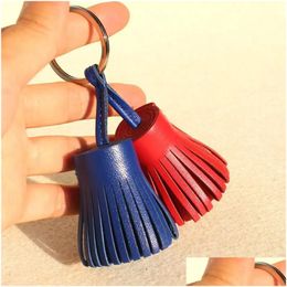 Keychains Lanyards Genuine Leather Tassel Keychain For Keys Car Key Chain Ring Women Bag Charm Backpack Pendant 240320 Drop Deliver Dhgsm