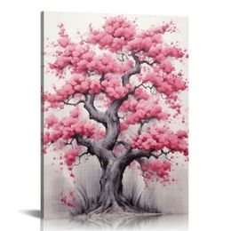 Blooming Flower On Canvas, Vintage Peach Tree Wall Art Print, Wall Decor Living Room, Monument Cherry Blossom Watercolor Wall Art