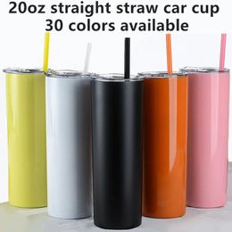 Wholesale 20oz Bulk Sublimation Blank White Skinny Tumbler Stainless Steel Tapered Water Bottle Cups With Lid and Straw 240530