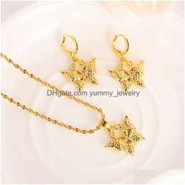 Earrings & Necklace Pendant Cute Butterfly 18K Solid G/F Gold Jewellery Sets Husband Or Wife Wedding Drop Delivery Dhx3E