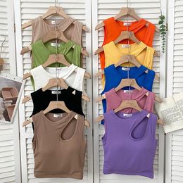 Women's Tanks Tank Tops Women With Built In Bra Hollow Out Casual Woman O-neck Sleeveless Summer Camis Female Korean Fashion Dropship