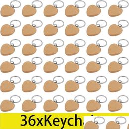 Keychains Lanyards 36Pcs Diy Blank Wooden Key Chain Square Wood Ring Drop Delivery Fashion Accessories Dhkk2