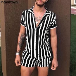 INCERUN 2024 American Style Stylish Sets Mens Striped Short Sleeved Shirts Shorts Casual Well Fitting Male Suit 2 Pieces S-5XL 240530