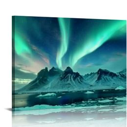 Green Blue Aurora Wall Art Northern Light Canvas Prints on Picture Aurora Borealis Nature Starry Scenery Landscape Painting Modern