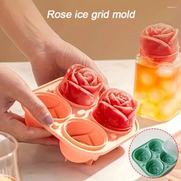 Baking Moulds 3D Rose Ice Moulds Cube Trays 4 Grids Flower Shape Silicone Rubber Ball Maker For Cocktails Juice Whiskey