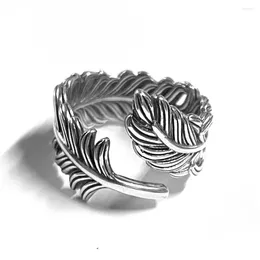 Cluster Rings US 6-10 Ring 925 Silver Retro Simple Fashion Women Thai Leaf Shape Opening Adjustable Fine Jewellery