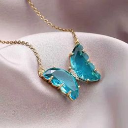 Pendant Necklaces Gorgeous Colorful Butterfly Zircon Pendant Necklace Elegant Women Fashion Party Jewelry Princess Accessories Birthday Gift Colla