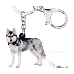 Keychains Lanyards Keychain Husky Dog Key Chains Rings Novelty Animal Jewellery For Women Girls Pendant Car Charms Wholesale Drop Del Dhwuk