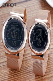 Women Men Digital Watch Rose Gold Stainless Steel LED Electronic Wristwatch Fashion Waterproof Sports Clock montre femme5096728