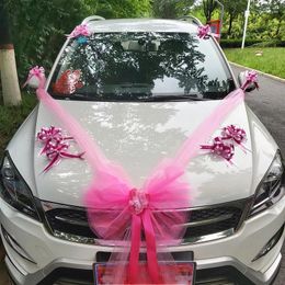 Decorative Flowers Wedding Car Decoration Flower Set Artificial Pull Cover Door Handle Ribbons Silk Party Festival Supplies