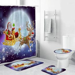 Shower Curtains Cartoon Christmas Moonlight Sled Printed Curtain 3D Bathroom Decoration Waterproof And Mould-proof 4-piece Set