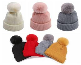 Caps Hats Cute Pompom Baby Hat Beanie Winter Soft Warm Knitted Boy Girl Solid Colour Infant Toddler Cap Fur Faux Ball Bonnet Kids6901846