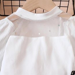 Clothing Sets Toddler Girl 2 Piece Outfit Mesh Patchwork Long Sleeve Shirts And Elastic Plaid A-Line Skirt Set For Fall Clothes