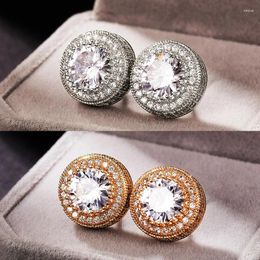 Stud Earrings High Quality Big Round For Women Inlaid Shiny CZ Stones Bridal Wedding Bands Jewellery Exquisite