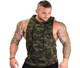 New Men Bodybuilding Tank Tops Gyms Fitness Workout Sleeveless Hoodies Man Casual Camouflage Hooded Vest Male Camo Clothing7391946