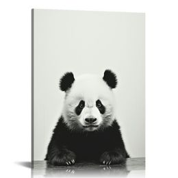 Sylvie Panda Animal Print Black and White Portrait Framed Canvas Wall Art