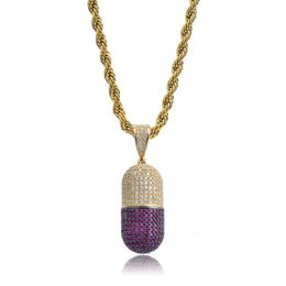 Hip Hop Pill Necklace Can Open Capsules Pendant Cubic Zircon Copper Necklace Iced Out Detachable Unisex 2876