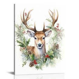 Yeawin Deer Wall Art Merry Christmas Canvas Wall Art the Pictures Print On Canvas Modern Artwork Wall Decoration for Home Living Room