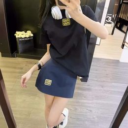 Women's Suits & Blazers Mi24 Girl Style Is Embroidered Letter Round Neck Sleeve T-shirt+high Waist A-line Short Skirt Set