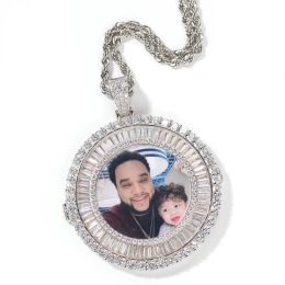 Necklaces Hip Hop Iced Out Custom Picture Pendant Necklace with Rope Chain Copper Zircon Round Diamond Customize Couple Family Jewelry Love