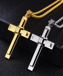 Pendant Necklaces Fate Love High Polished Gold Stainless Steel Crystals Large Huge Cross Men039s Necklace Chain 3mm 24 Inch6388221