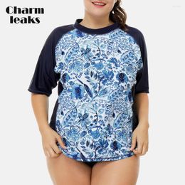 Women's Swimwear Charmleaks Women Short Sleeve Rashguard Retro Floral Print Swimsuit Shirt Womens Plus Size UPF50 Rash Guard Beach Wear