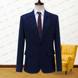 Men's Suits 2024 Arrival Dark Blue Denim Stripe Peaked Lapel Groom Tuxedos Men Wedding Jacket Terno Masculino Blazers Coat