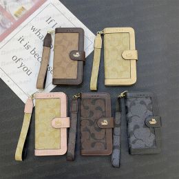 Cases Luxury Leather Wallet Case for iPhone 15/14/13/12/11 Pro Max & Samsung S23/S22 Ultra Designer Folio Cover with Fashion Print