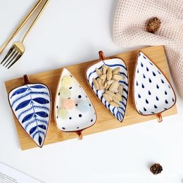 Elegant Bowl Set of 4 Plates Ceramic Retro Hand Painted Appetizer Dips Bowls with Wooden Tray Gift for Tapas Dishes, for Parties
