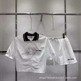 Women's Suits & Blazers Mm24 Spring/summer Age Reducing Sweet Splicing Contrast Thread Short Shirt Skirt Set