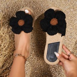 Sandals Shoes Woman 2024 Trend Women Comfortable Flat Slippers Fashionable Flower One Foot Beach Dressy