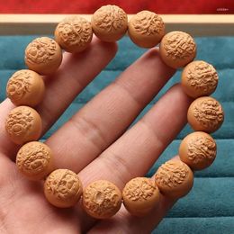 Strand Natural Monkey Head Walnut Hand Carved Hundred State Zhong Kui Short Round Single Circle Bracelet 15mm Crafts Handle Embossed Br