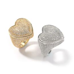 Rings Hip Hop Men's Big Size 69 Heart Full Zircon Men Gold Silver Ring Iced Out Micro Pave CZ Rings Punk Jewelry