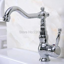 Kitchen Faucets Polished Chrome Brass Single Handle Bathroom Sink MixerFaucet 360 Swivel Spout And Cold Water Taps Lnf930